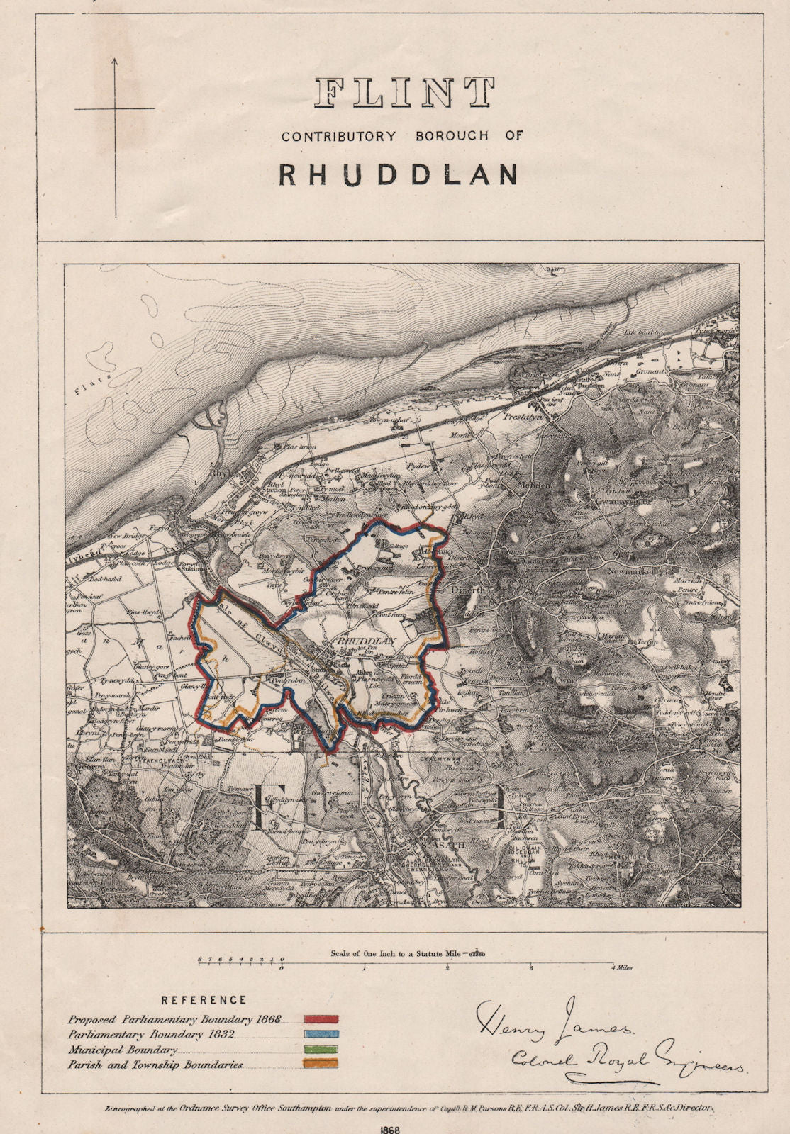 Flint Contributory Borough of Rhuddlan. JAMES. BOUNDARY COMMISSION 1868 map